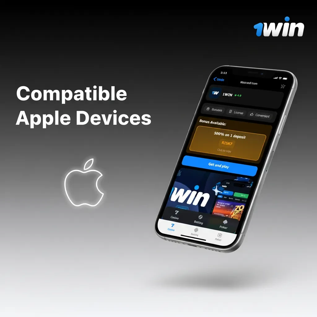 1win compatible Apple devices: iPhone 6s–13, iPad 6th gen+/Air 3rd+, iPod touch 7th; requires iOS 12+.