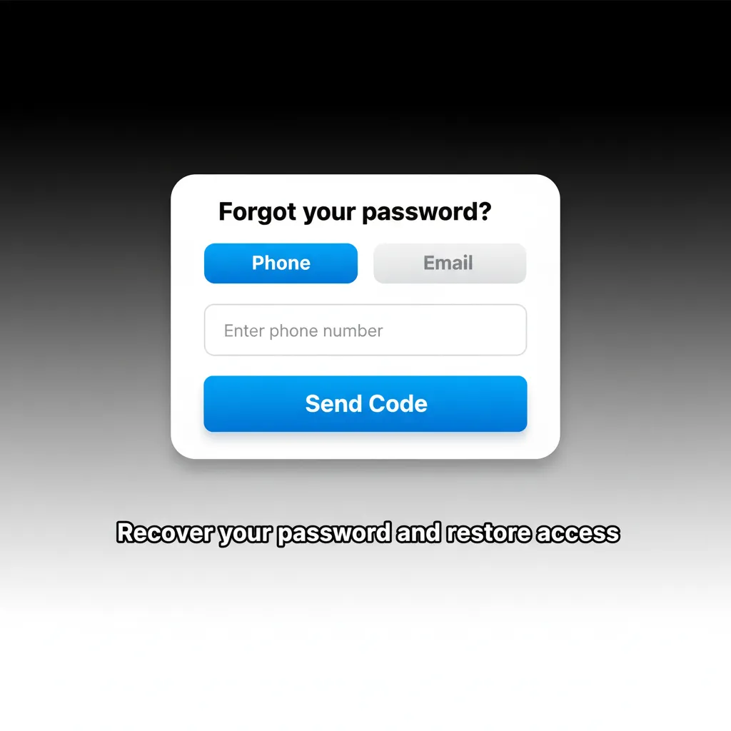 Reset password steps: tap Forgot Password, choose OTP/email/social, enter code or link, set new password, sign in.