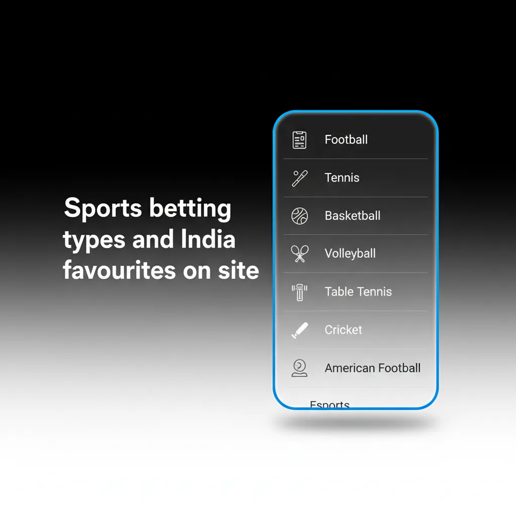 Sports betting graphic featuring cricket, football, tennis, and kabaddi with pre-match and live odds popular in India.