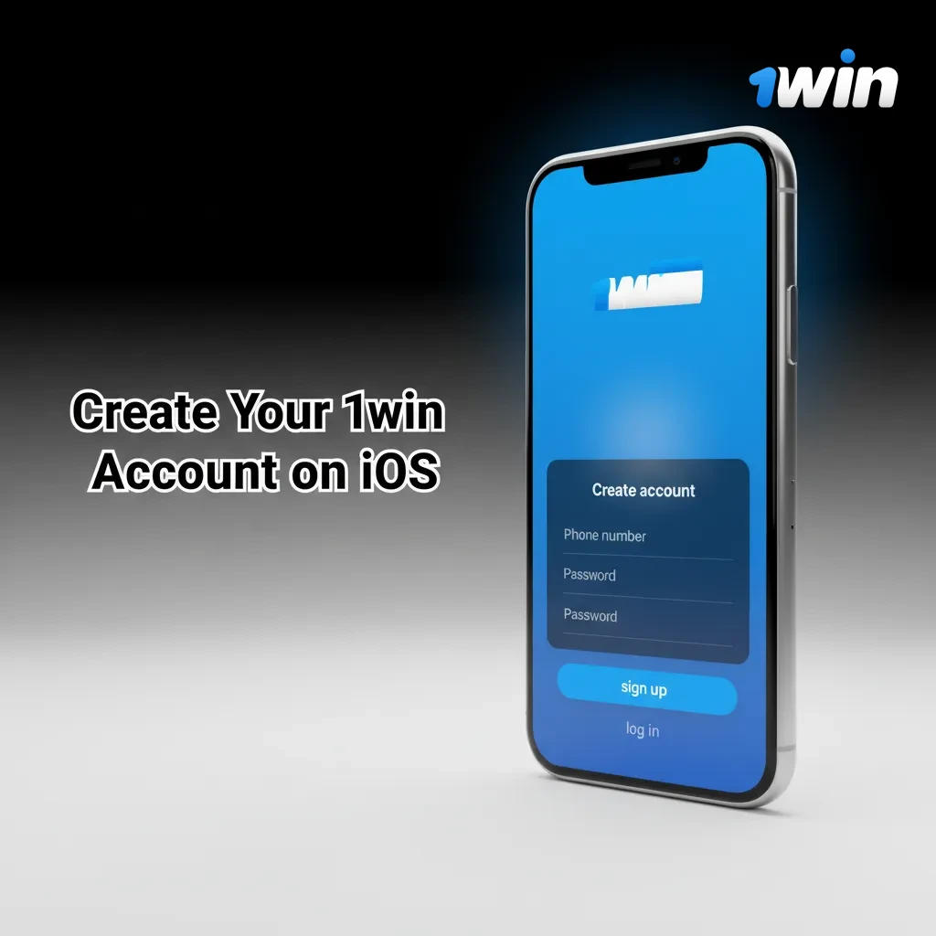 iPhone showing 1win sign-up: choose phone or email, enter details, OTP verify, promo code, and 18+ checkbox.