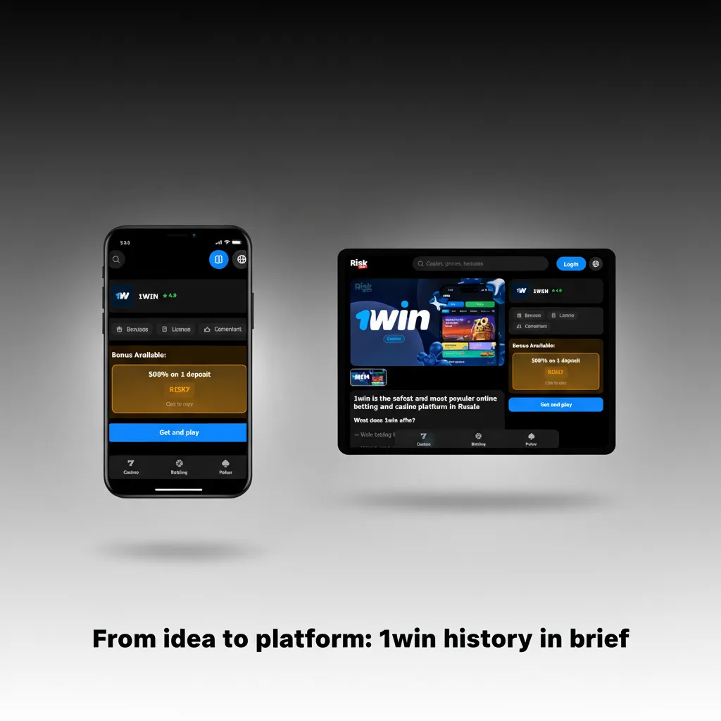 1win timeline infographic: late-2010s launch, offshore license, India growth, cricket focus, promos, responsible betting.