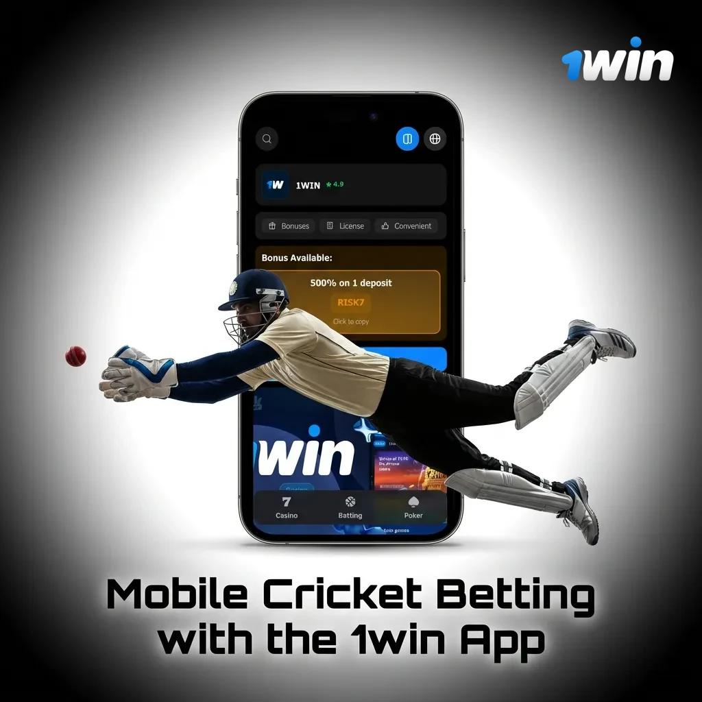 Person using smartphone to place live cricket bets on 1win mobile app with real-time odds displayed on screen