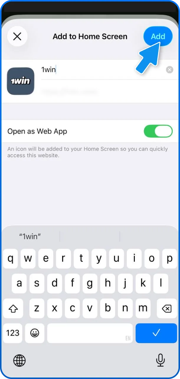 Confirm the shortcut creation to finish the 1win iOS setup.