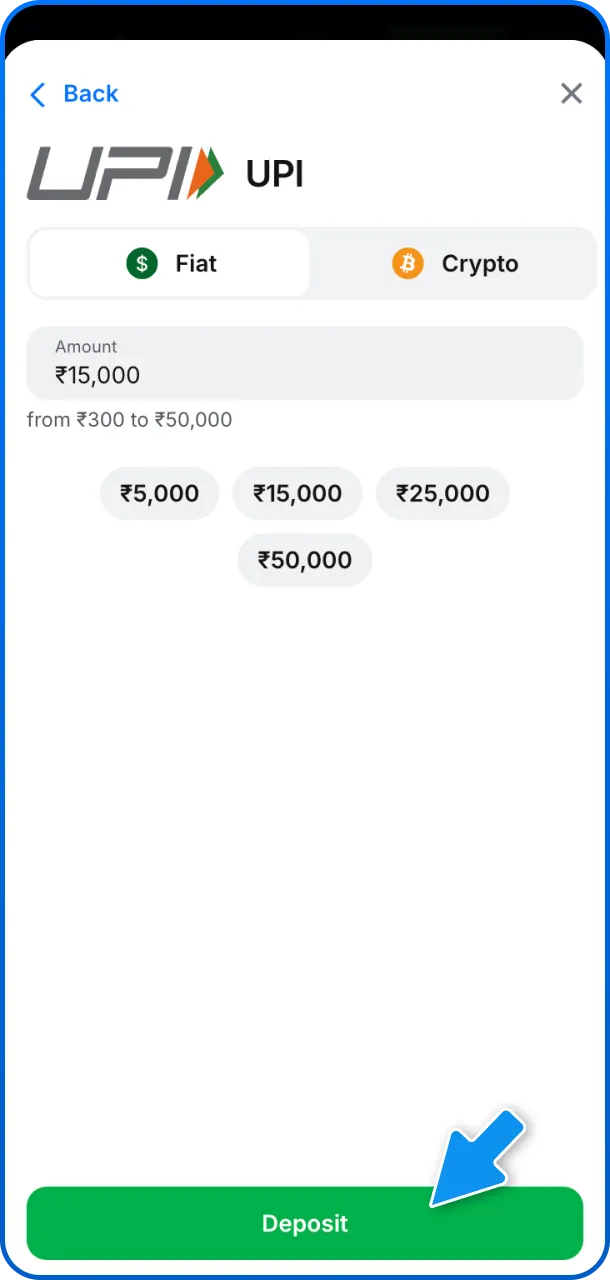 Make a deposit using UPI, PhonePe, or Google Pay to fund your 1win wallet.