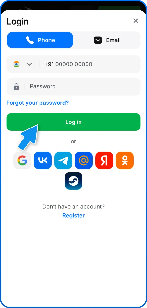 Simply log in to your account with your 1win credentials to get started.