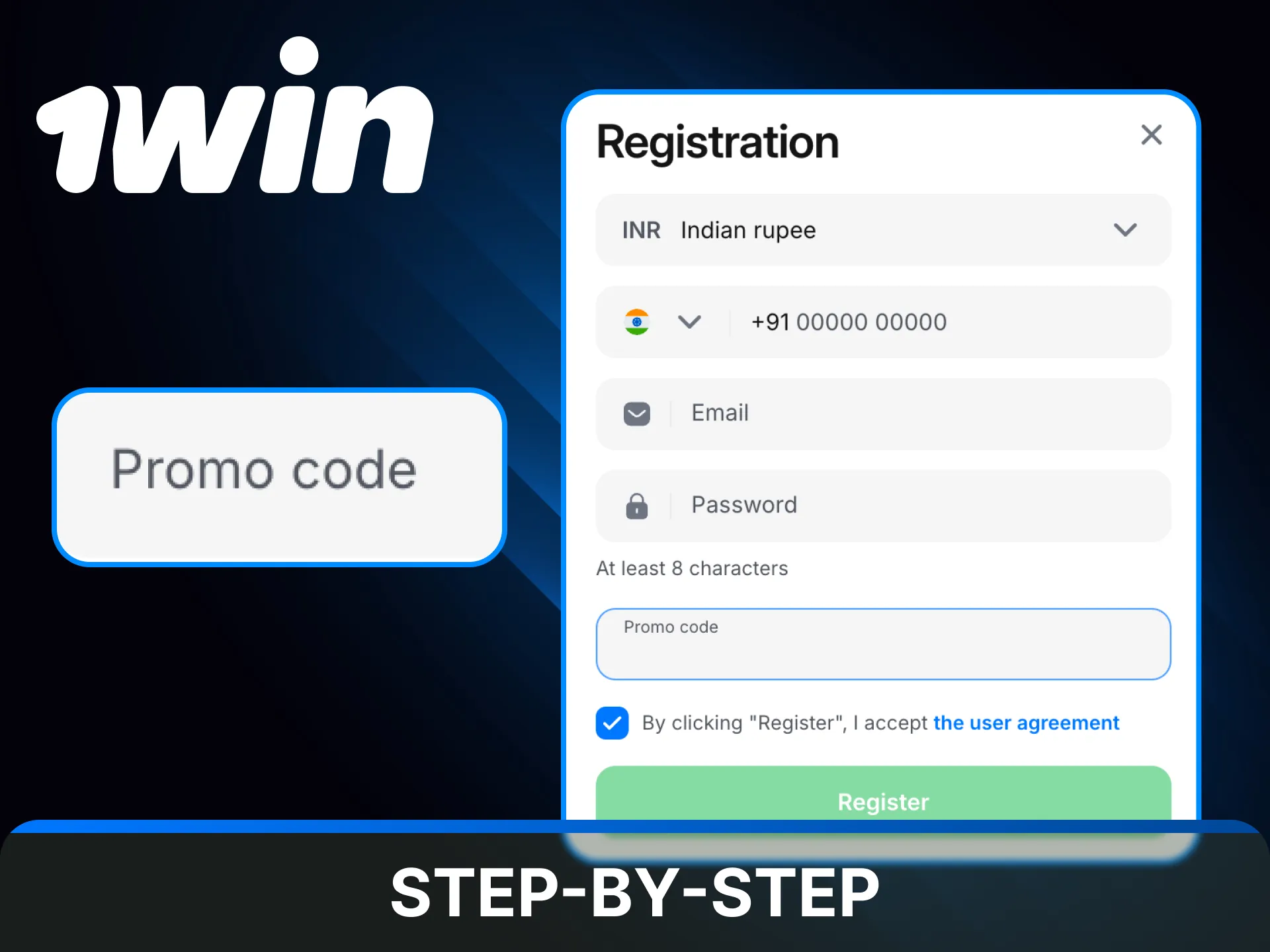 Follow the step-by-step: apply your bonus code to start betting.