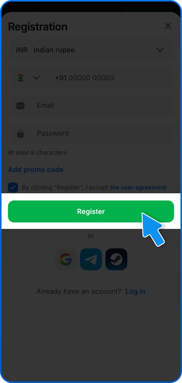 Complete your registration and verify your email to activate your 1win profile.
