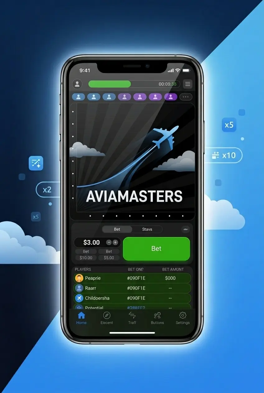 Aviamasters game screen inside 1win mobile casino app on smartphone display