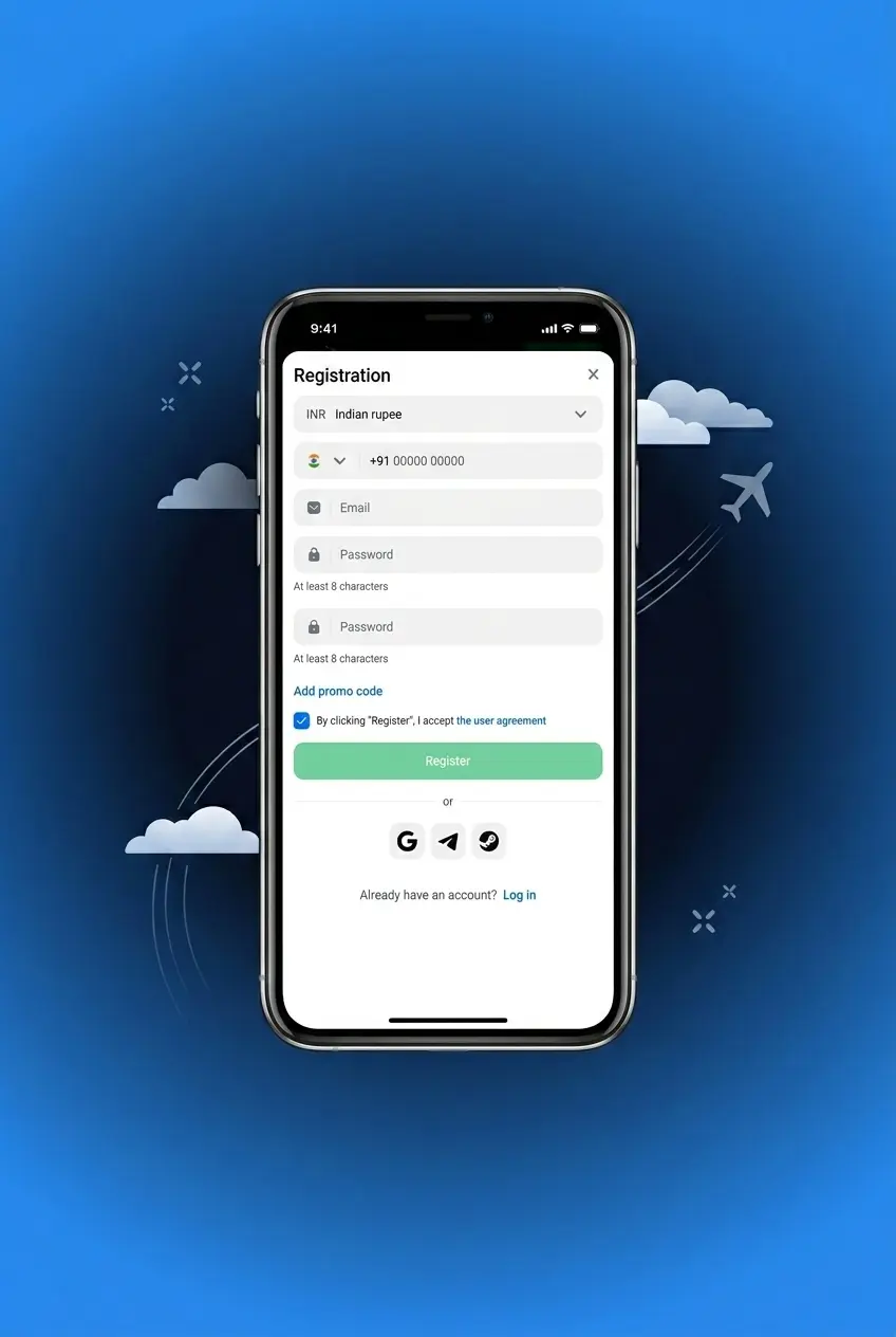 1win Aviamasters login and registration steps shown on a smartphone screen for creating an account