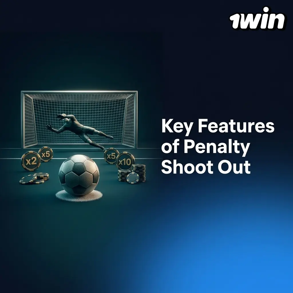 Key features of Penalty Shoot Out at 1win: fast rounds, rising multipliers per goal, cash-out option, and provably fair RNG.
