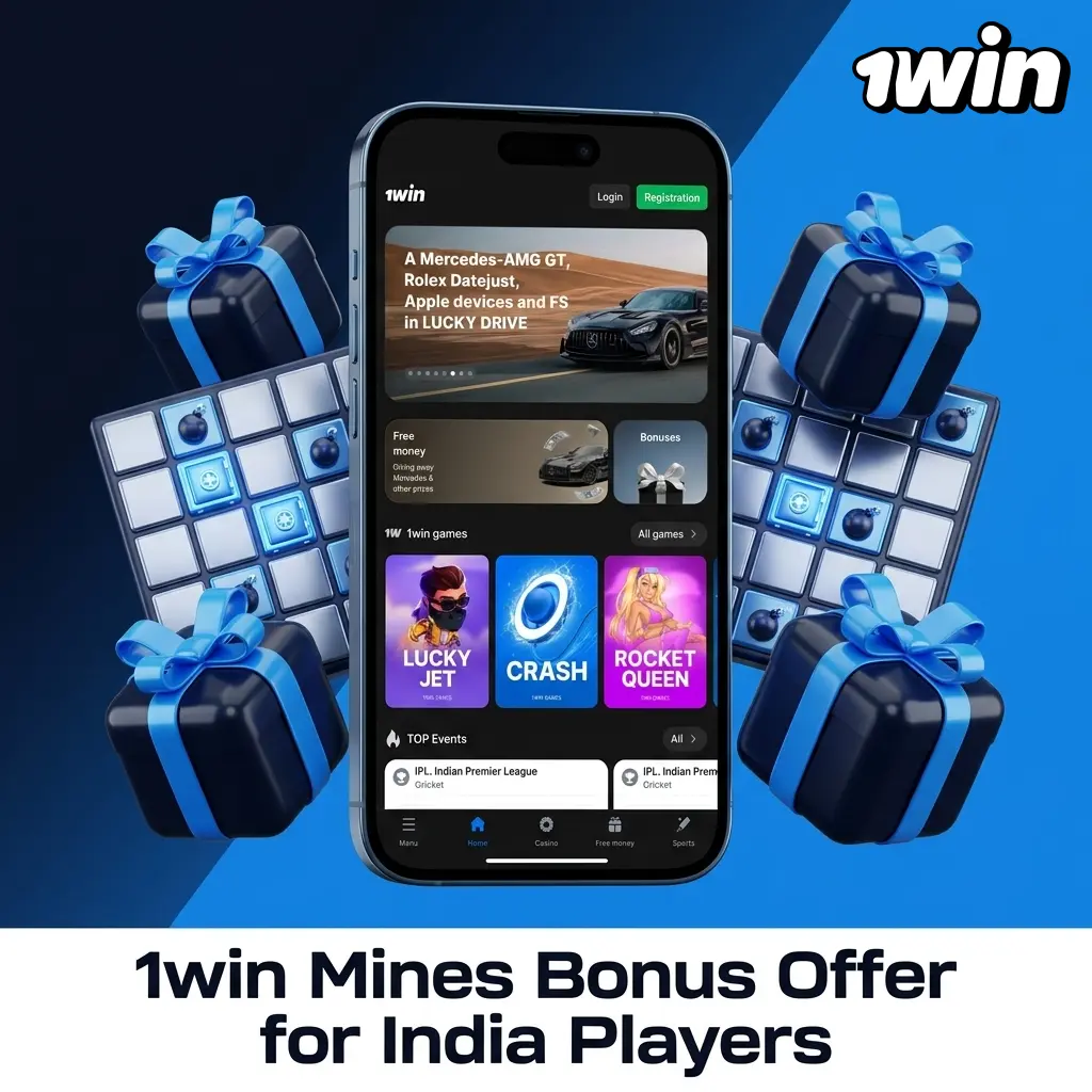 1win Mines bonus offer for India: 500% welcome package up to 180,000 INR plus free spins; check terms for Mines wagering eligibility.