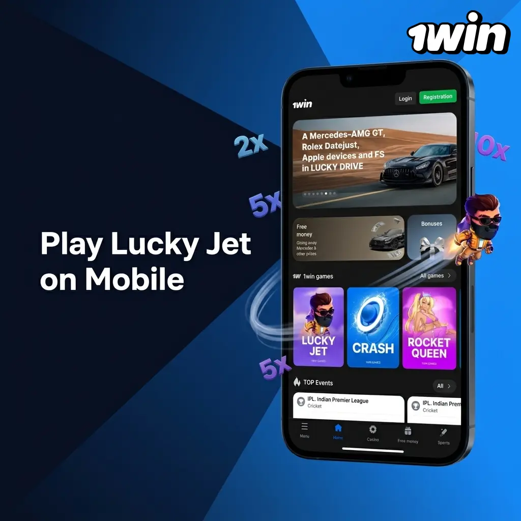 Play Lucky Jet on mobile via 1win Android app, iOS mobile site, or browser with full betting controls and UPI payments