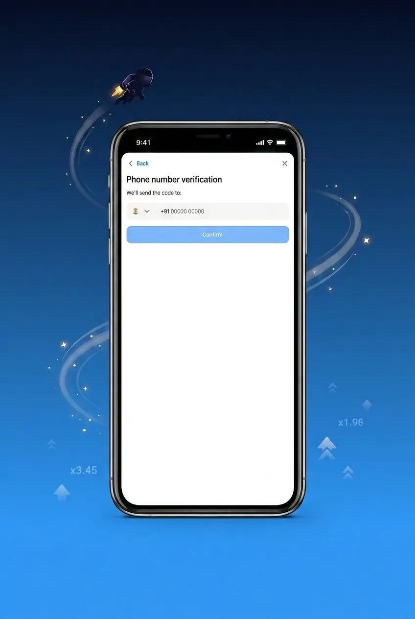 Step 2 of Lucky Jet at 1win: entering your stake in the bet field before the round starts on smartphone