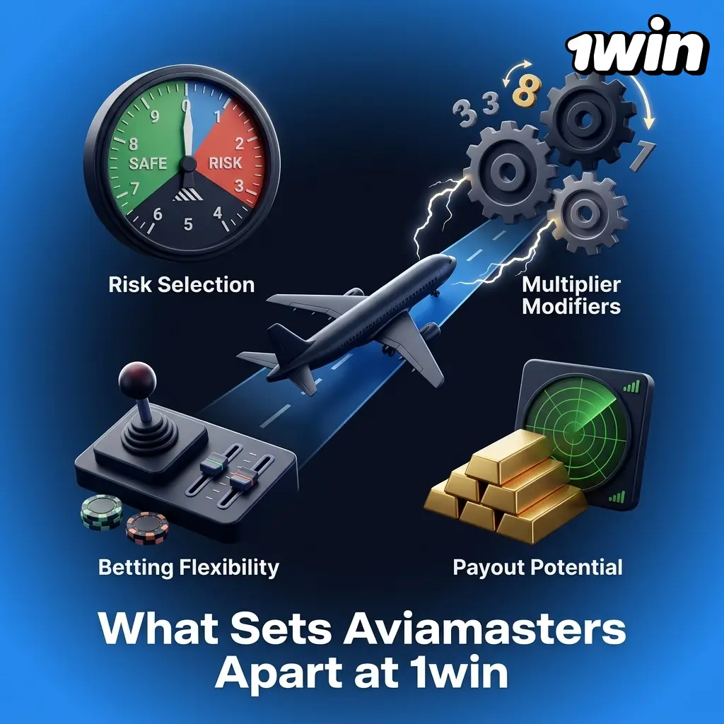 Aviamasters at 1win: risk-based multipliers, path modifiers, and automatic round resolution with up to 10,000x payout potential.